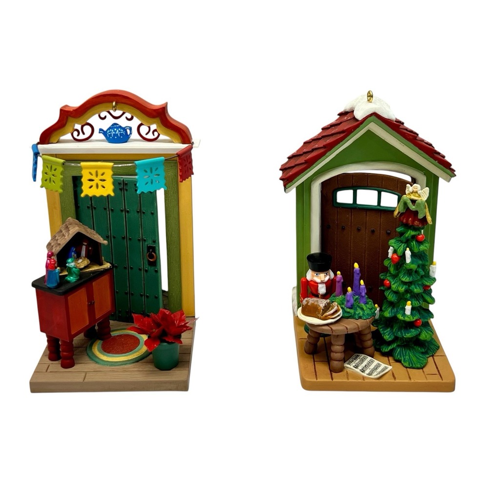 2 Hallmark Ornaments Holiday Doorways Around World Germany And Mexico With Boxes